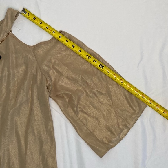 Thalia Sodi Shimmery Gold Cold Shoulder Top with Removable Jewelry Trim - Picture 13 of 14